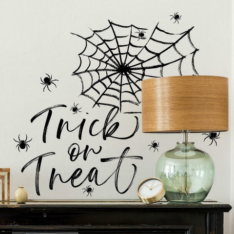 HALLOWEEN TRICK OR TREAT SPIDER WEB PEEL AND STICK GIANT WALL DECALS