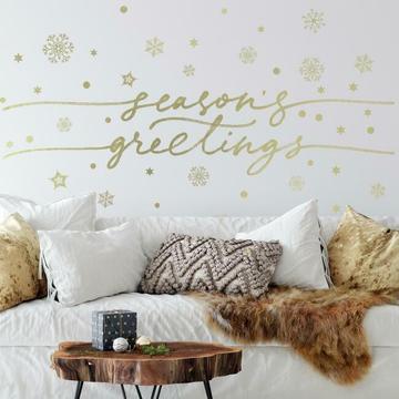 SEASON'S GREETINGS PEEL AND STICK WALL DECALS WITH METALLIC INK