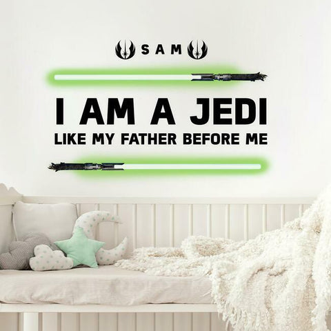I AM A JEDI HEADBOARD GLOW IN THE DARK PEEL AND STICK GIANT WALL DECALS