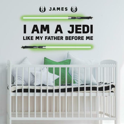 I AM A JEDI HEADBOARD GLOW IN THE DARK PEEL AND STICK GIANT WALL DECALS