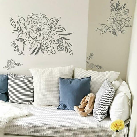 BETH SCHNEIDER FLORAL SKETCH PEEL AND STICK GIANT WALL DECALS
