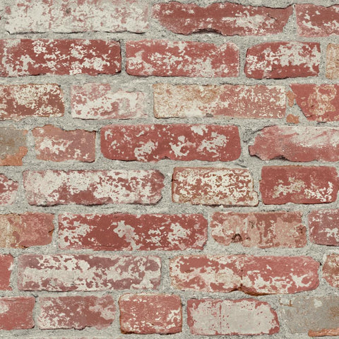 STUCCOED DARK RED BRICK PEEL AND STICK WALLPAPER